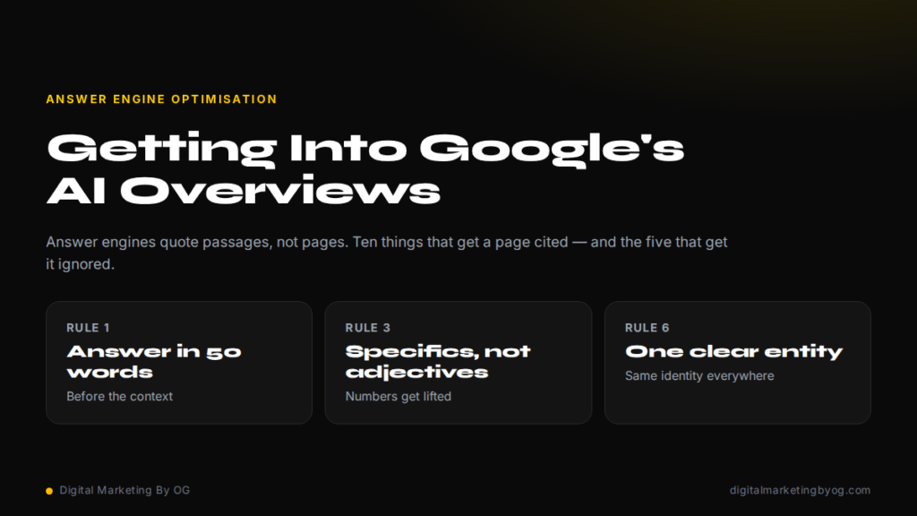Getting into Google AI Overviews - answer engine optimisation rules for Indian businesses
