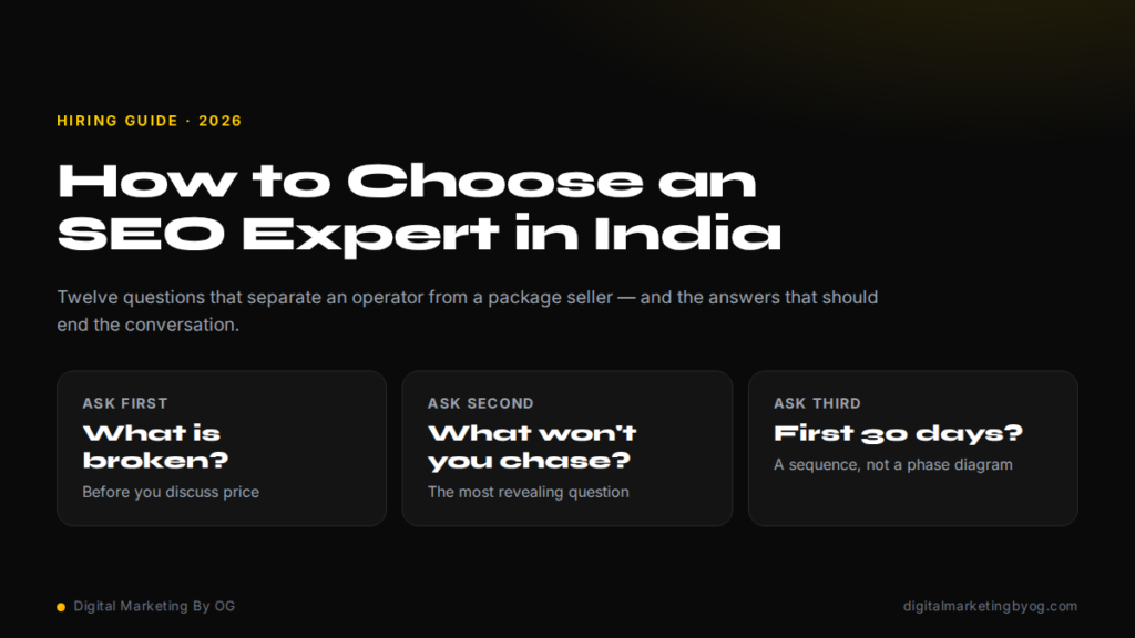 How to choose an SEO expert in India in 2026 - the three questions to ask before you pay