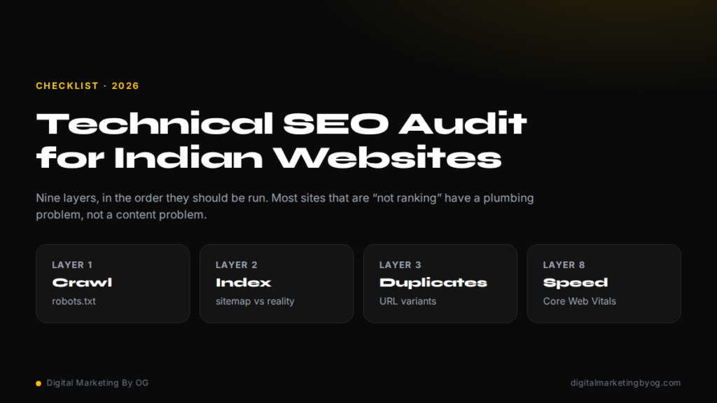 Technical SEO audit checklist for Indian websites - the nine layers from crawl to local signals